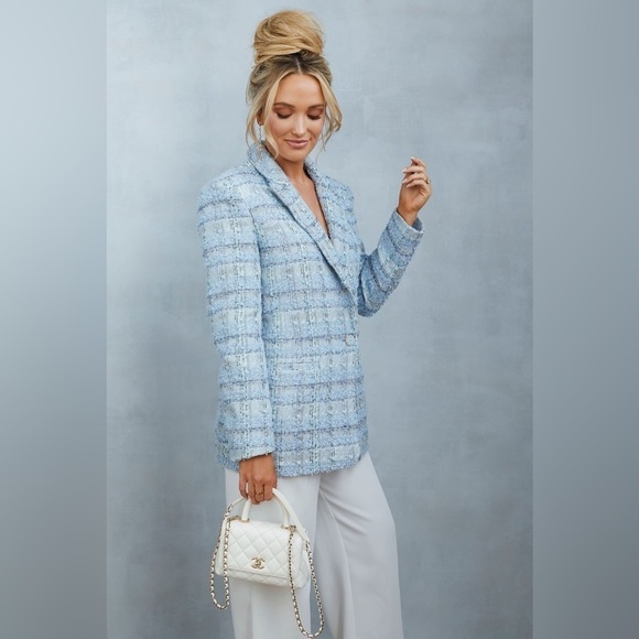 Vici x Emily Travis Blue Tweed Blazer Medium NWT - Picture 2 of 9